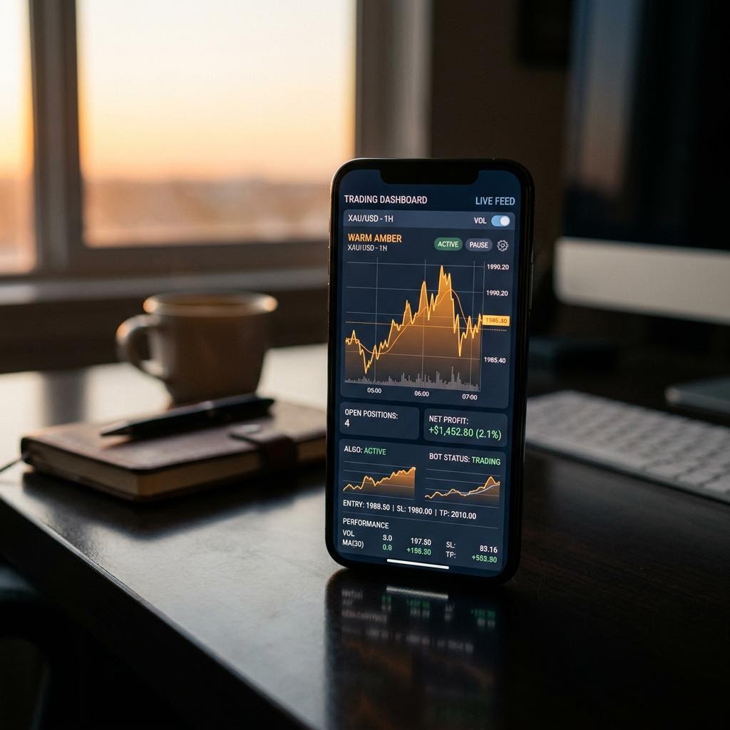 Tableau de bord de trading Eloriviere affiché sur smartphone